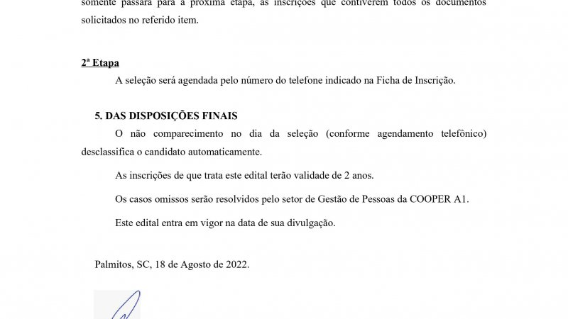 EDITAL: Seleção de aprendiz para Erval Seco/RS