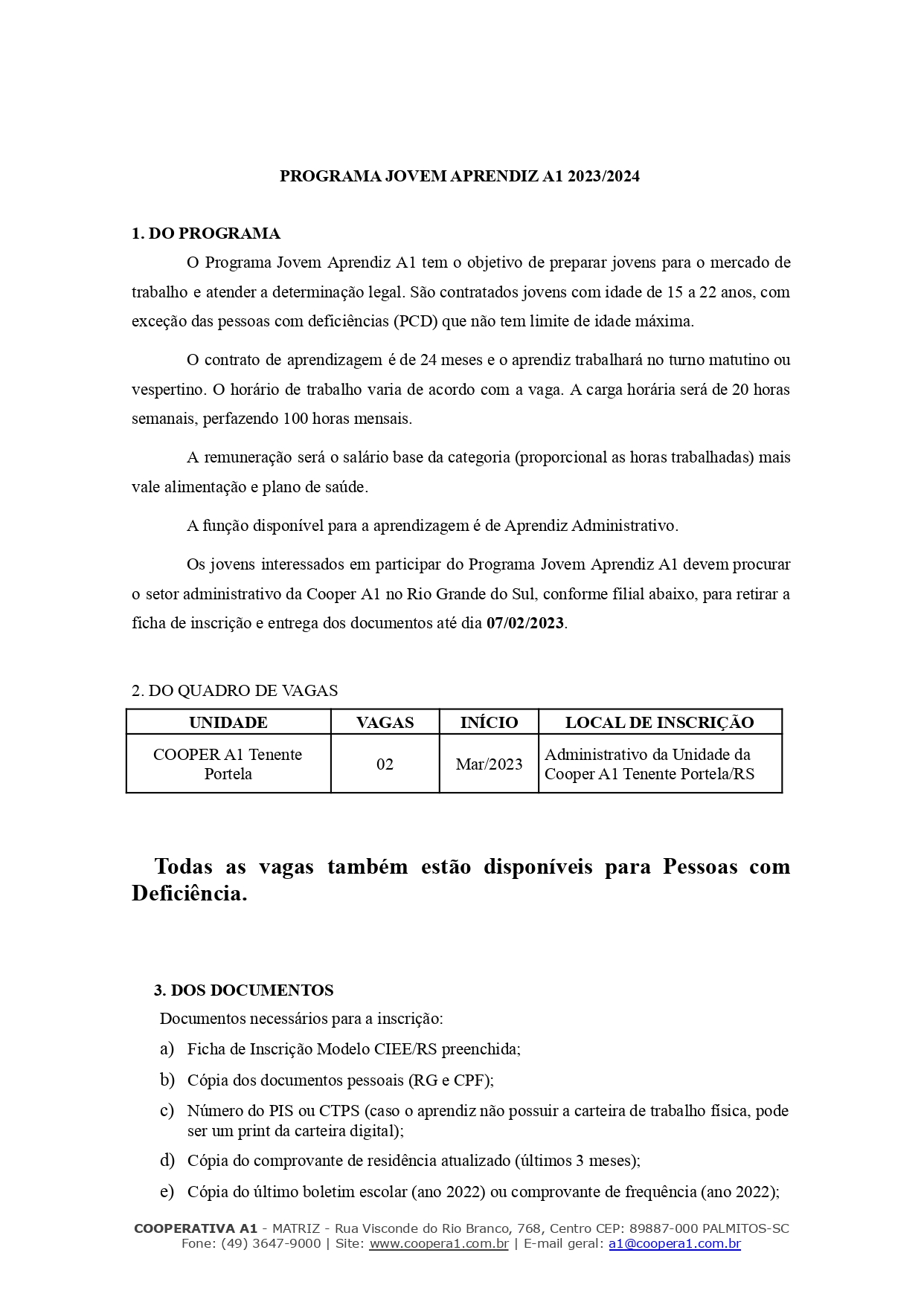 EDITAL JOVEM APRENDIZ TENENTE PORTELA/RS